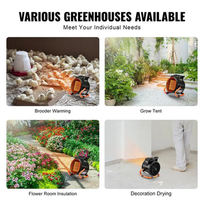 1500W Portable Greenhouse Heater with Adjustable Thermostat|Compact PTC Heating for Greenhouses, Grow Tents & Plant Spaces.