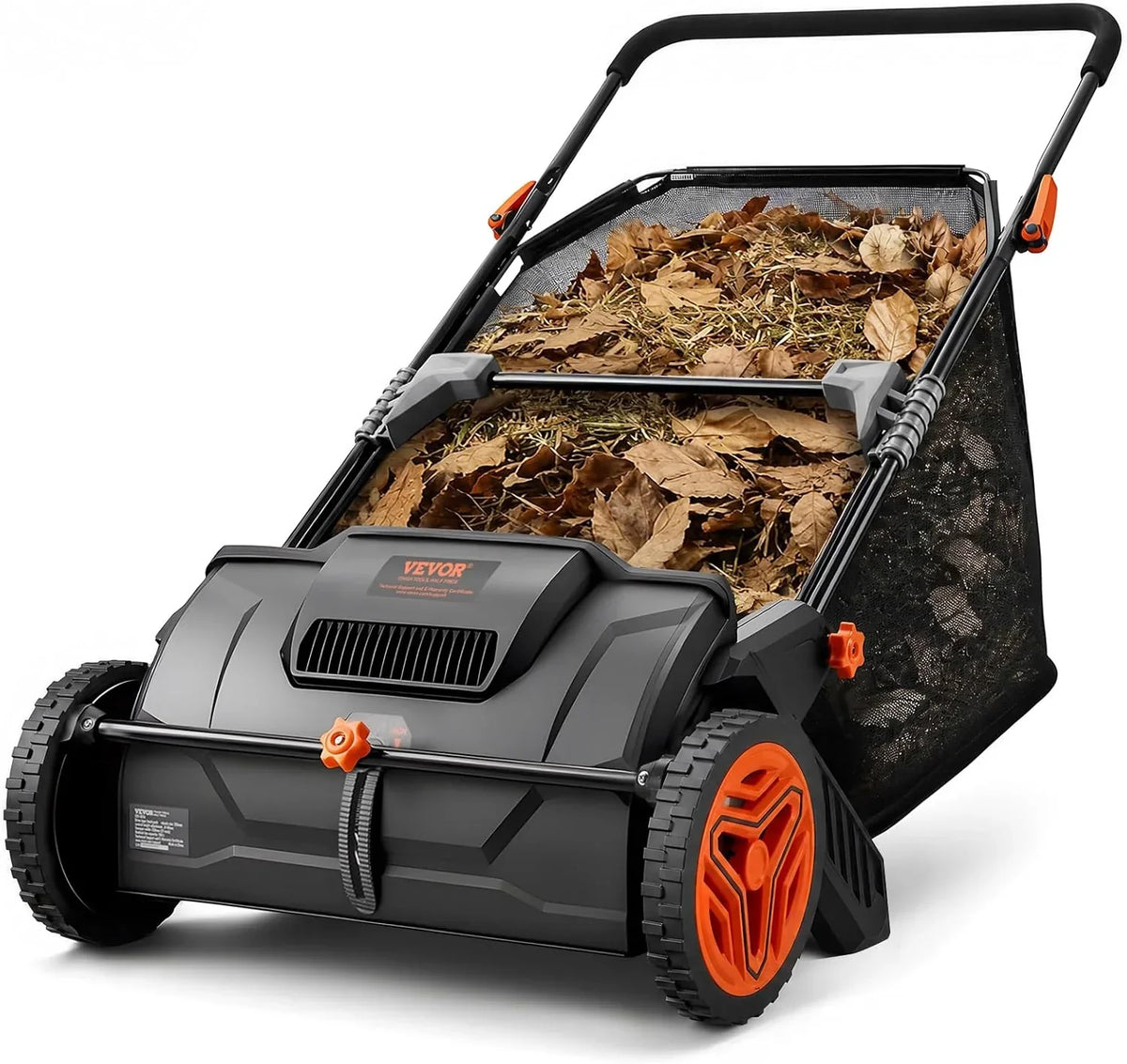 26-Inch Push Lawn Sweeper with 7 Cu. Ft. Hopper Bag, Heavy-Duty Leaf & Grass Collector with Adjustable Brushes for Yard Cleanup